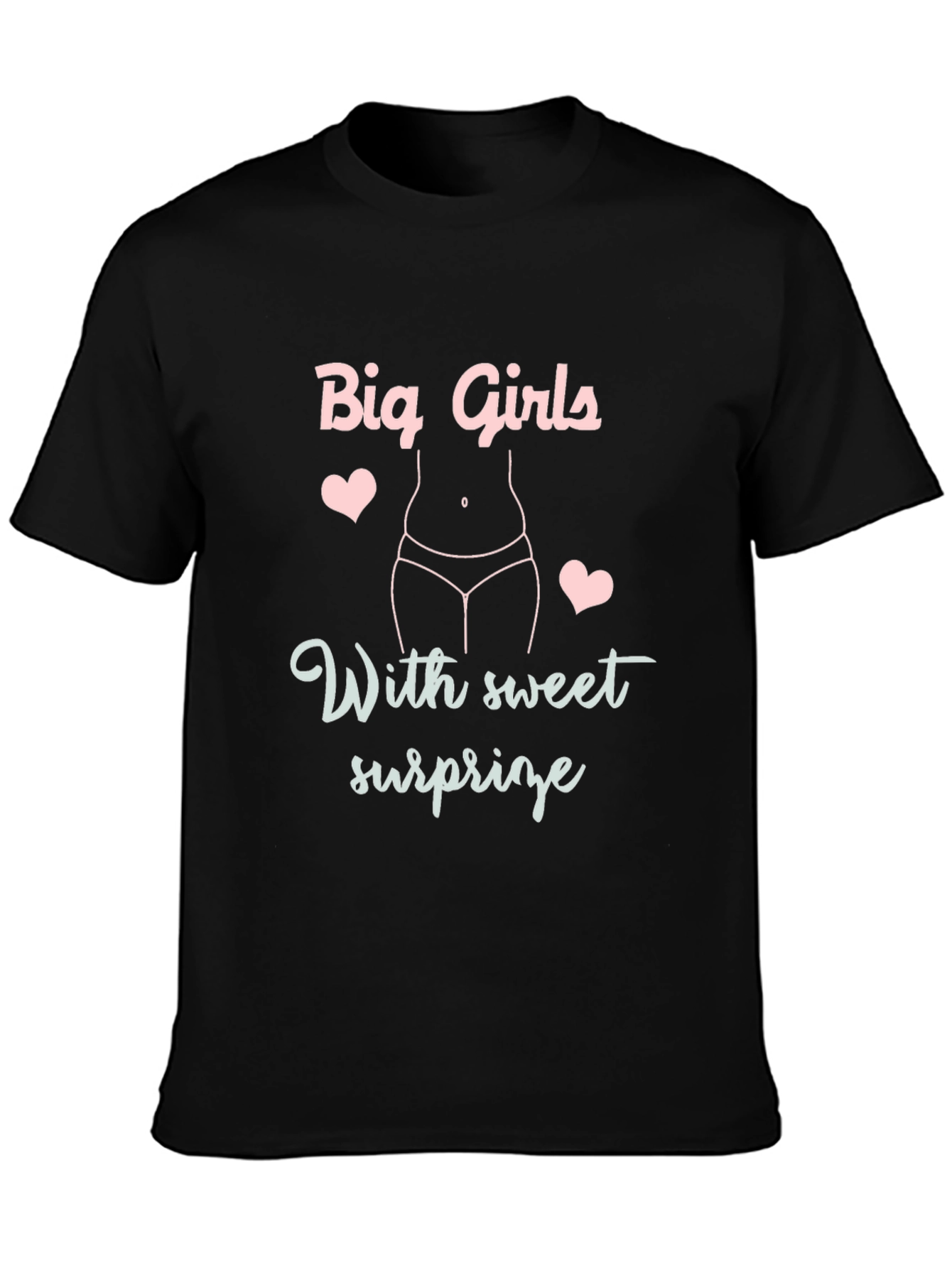 Big Girls With Sweet Surprise Black Graphic Tee Shirt