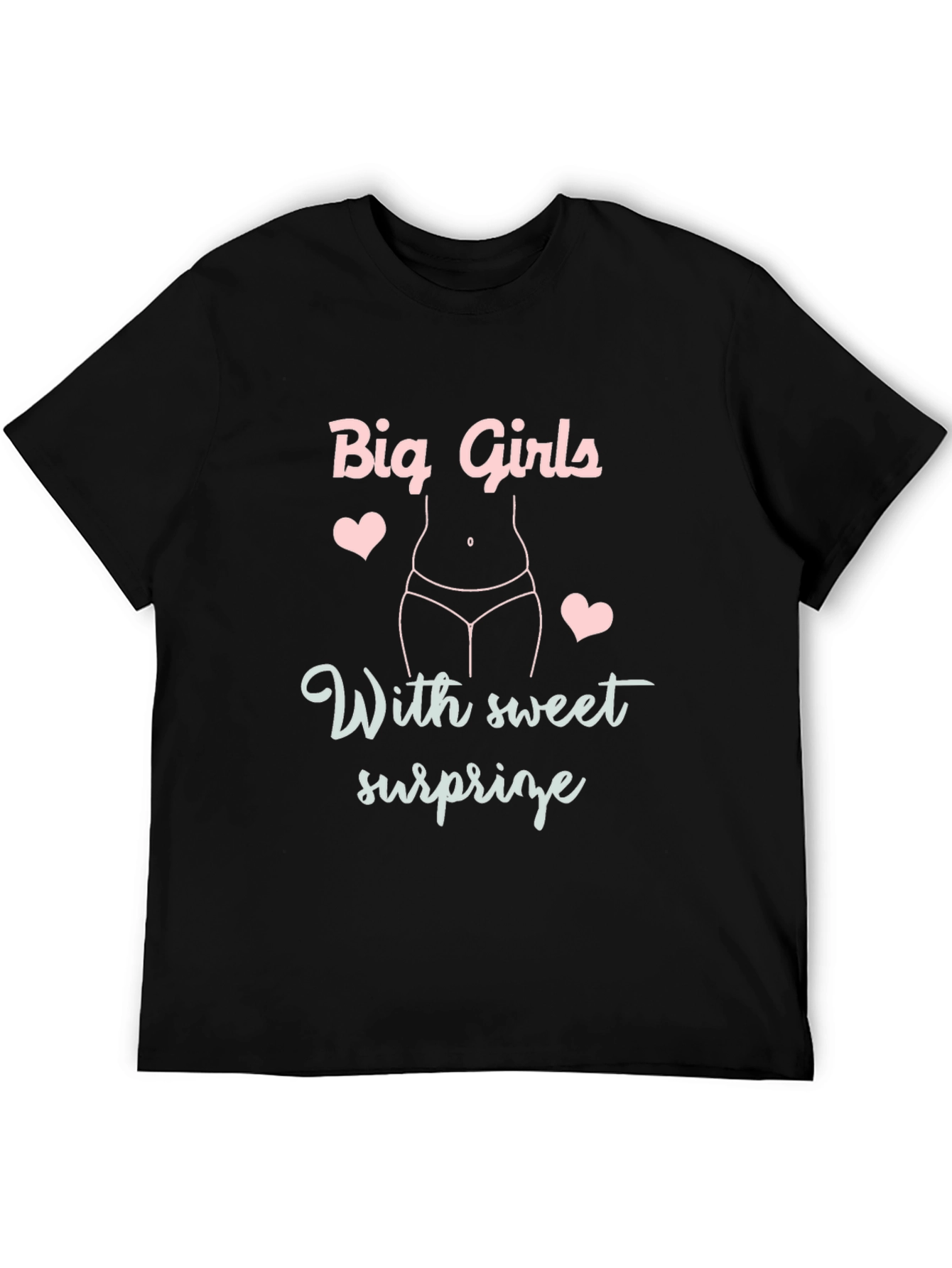 Big Girls With Sweet Surprise Black Graphic Tee Shirt