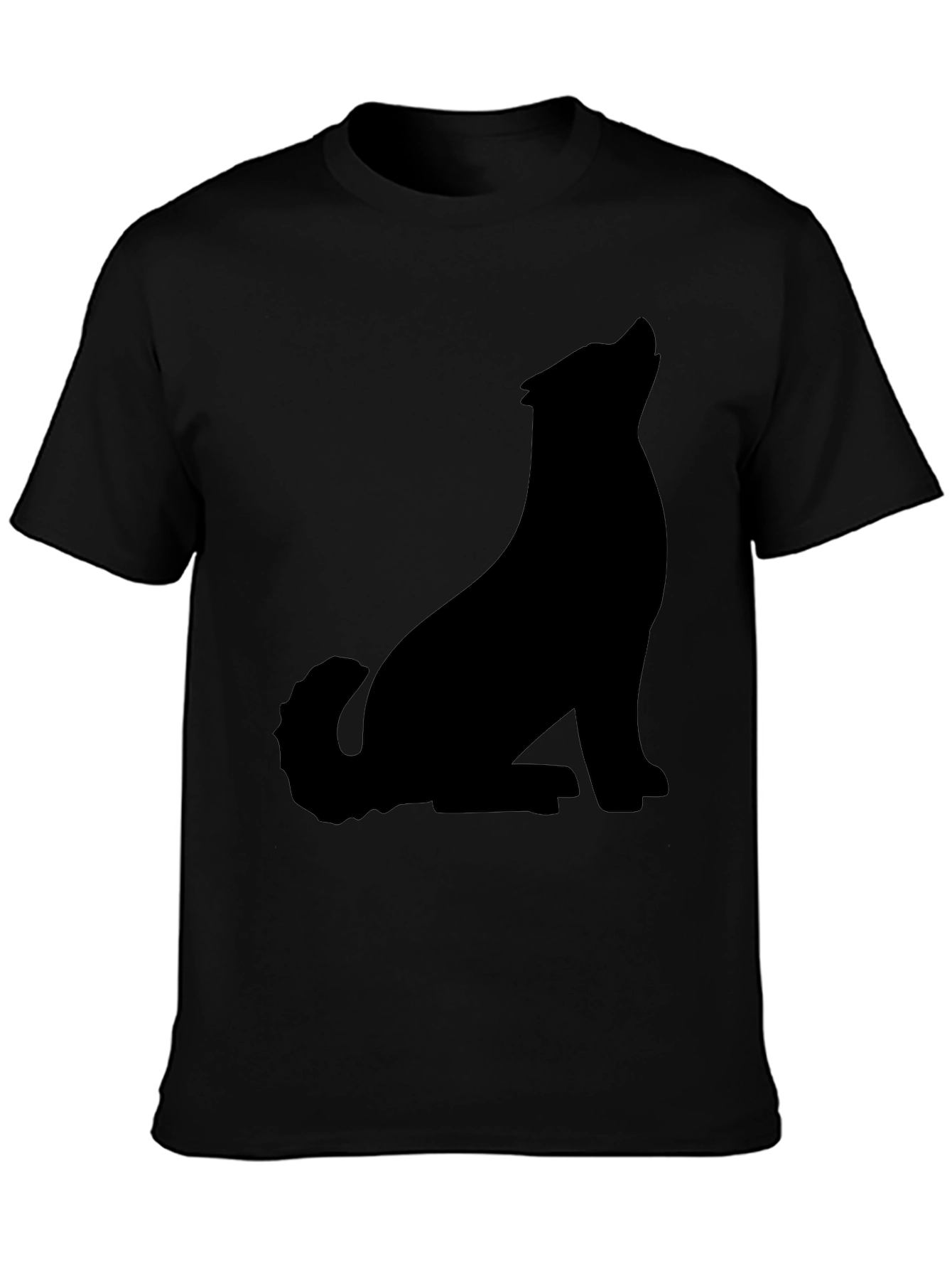 Black T-Shirt with Wolf Silhouette