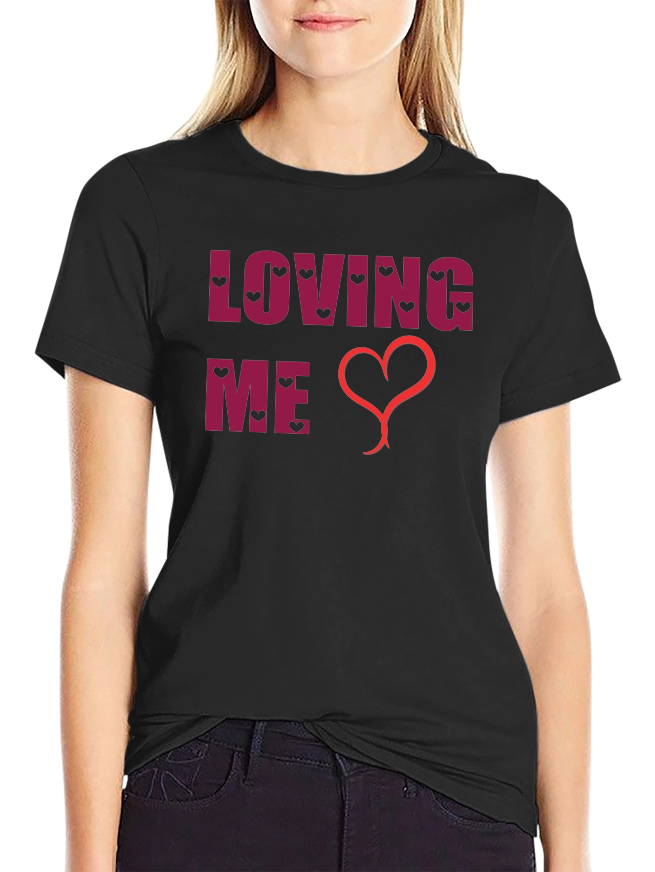 Loving Me Heart Graphic Black T-Shirt