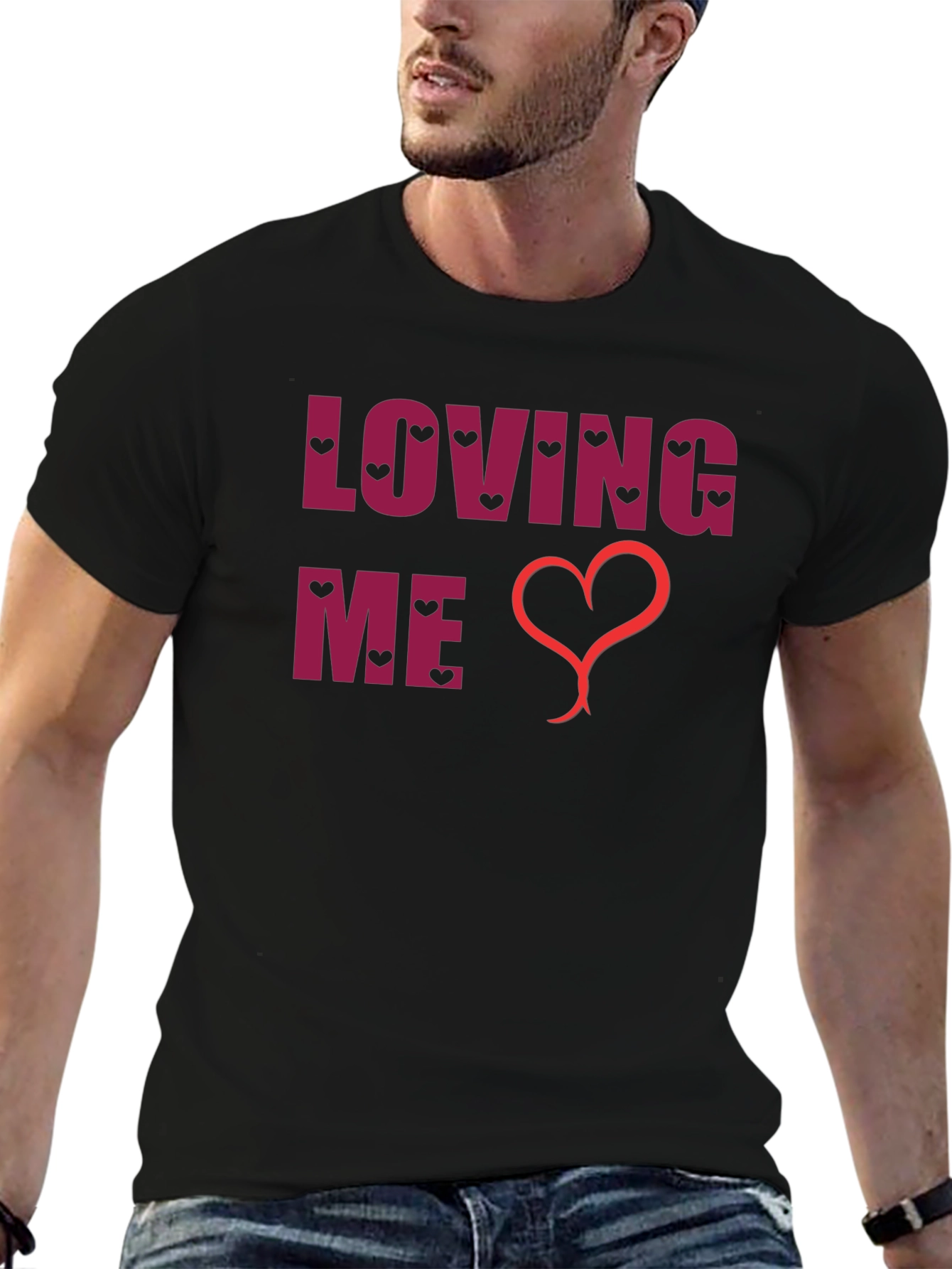 Loving Me Heart Graphic Black T-Shirt