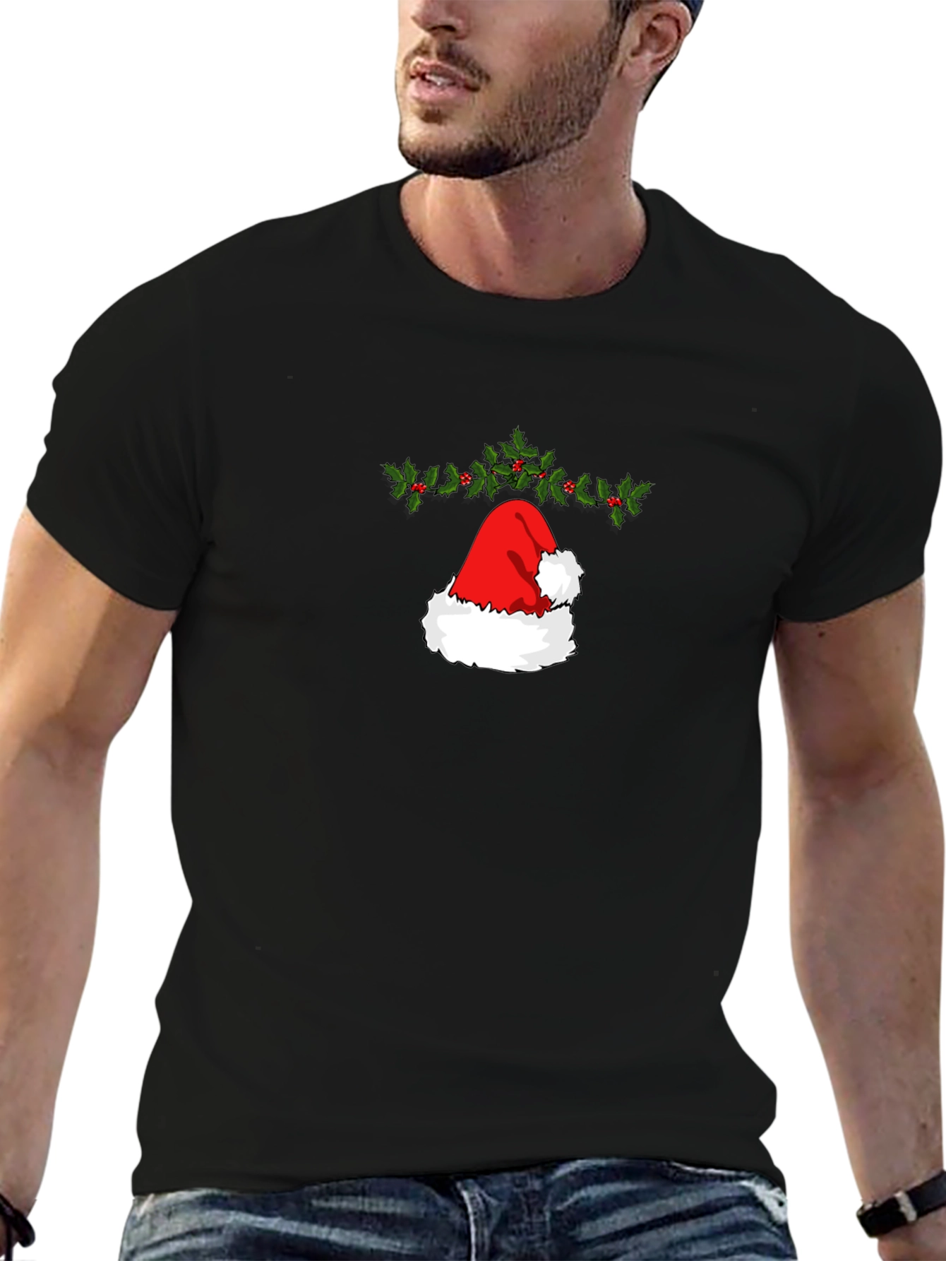 Festive Santa Hat Graphic Tee - Holiday Cheer