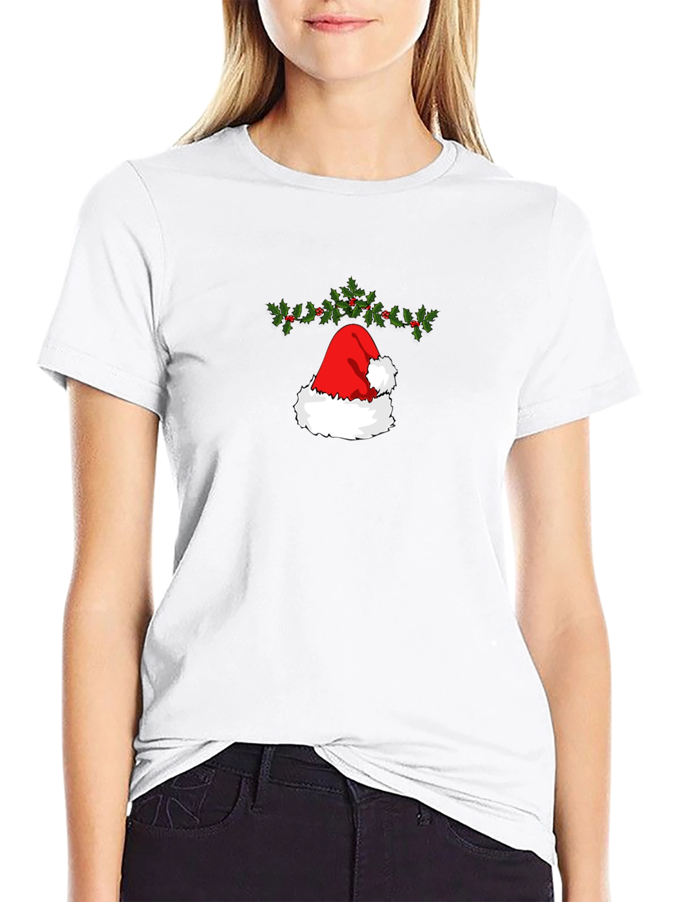 Festive Santa Hat Graphic Tee - Holiday Cheer