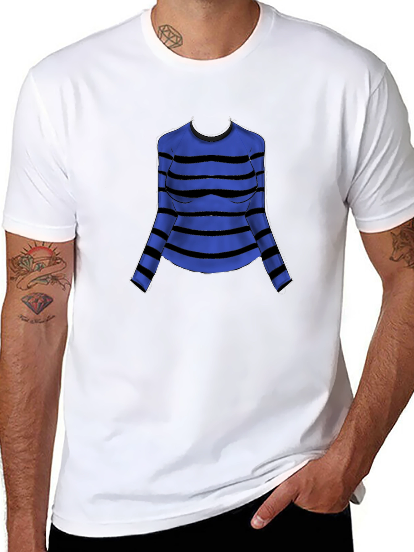 Striped Long Sleeve T-Shirt - Blue and Black Design