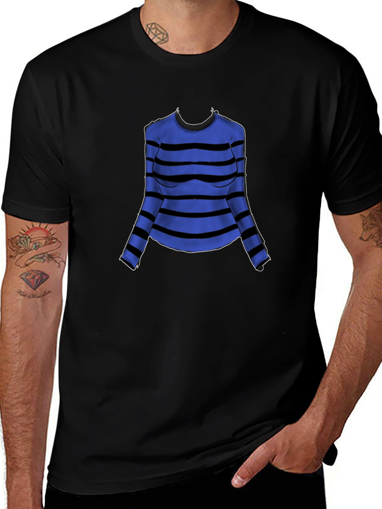 Striped Long Sleeve T-Shirt - Blue and Black Design