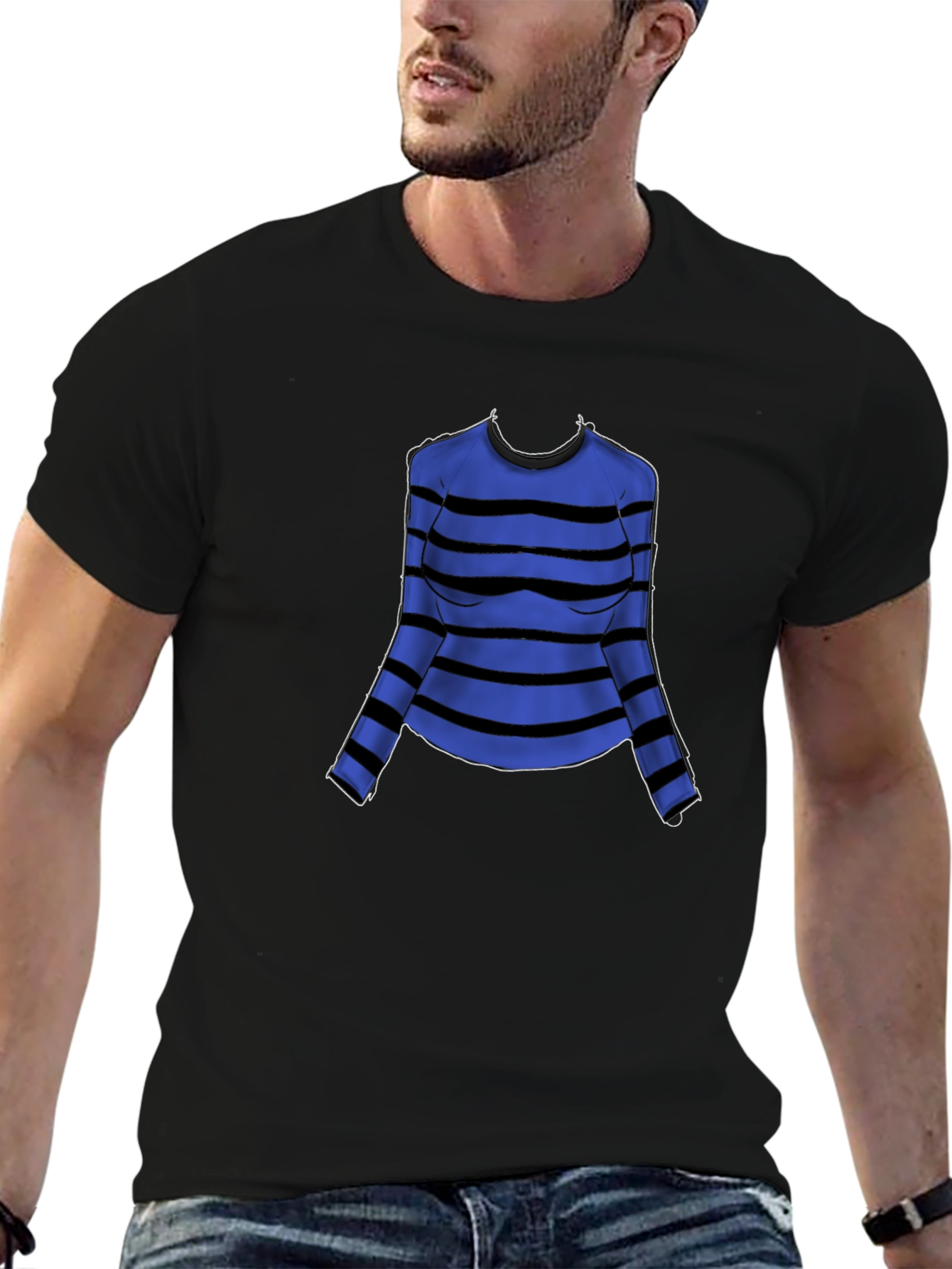 Striped Long Sleeve T-Shirt - Blue and Black Design