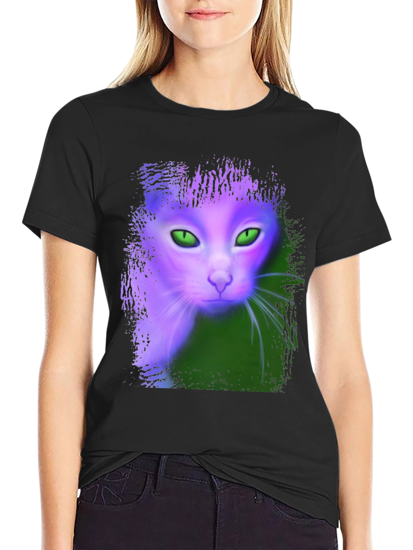 Mystic Glowing Cat Graphic Tee - Unique Design