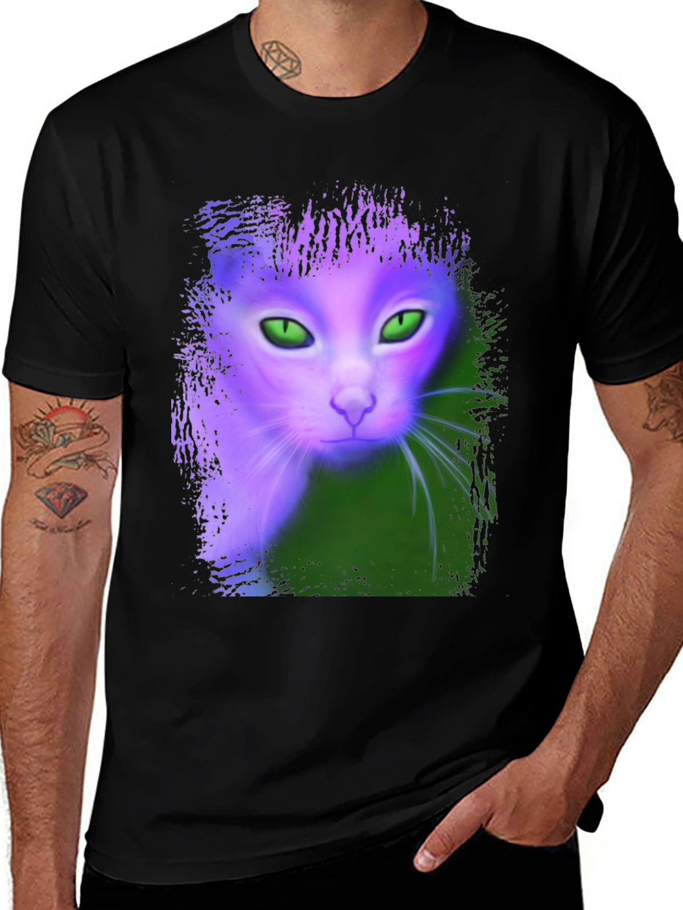 Mystic Glowing Cat Graphic Tee - Unique Design