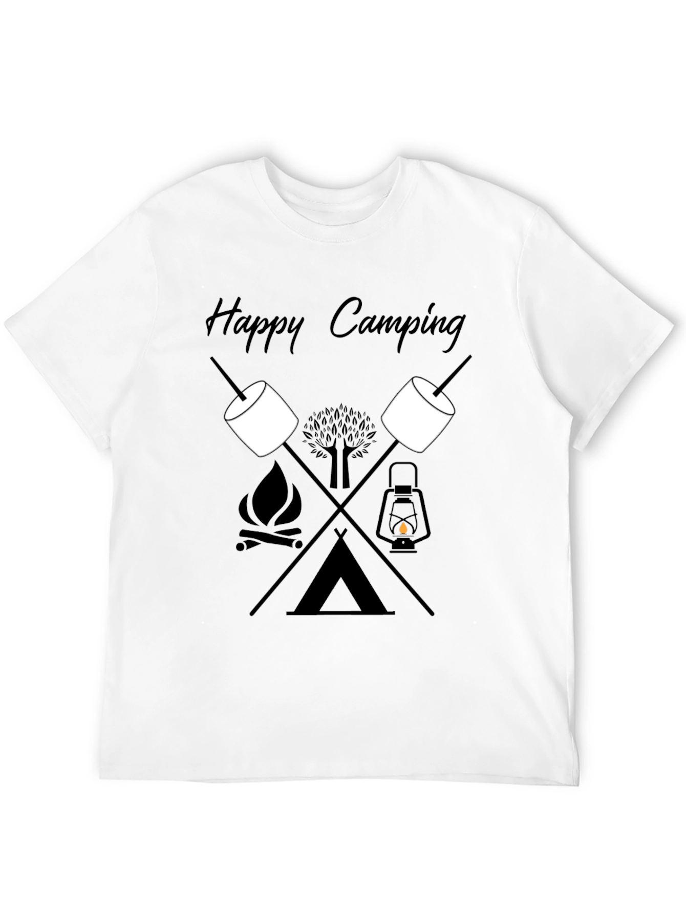 Happy Camping Graphic Tee - Black Cotton T-Shirt
