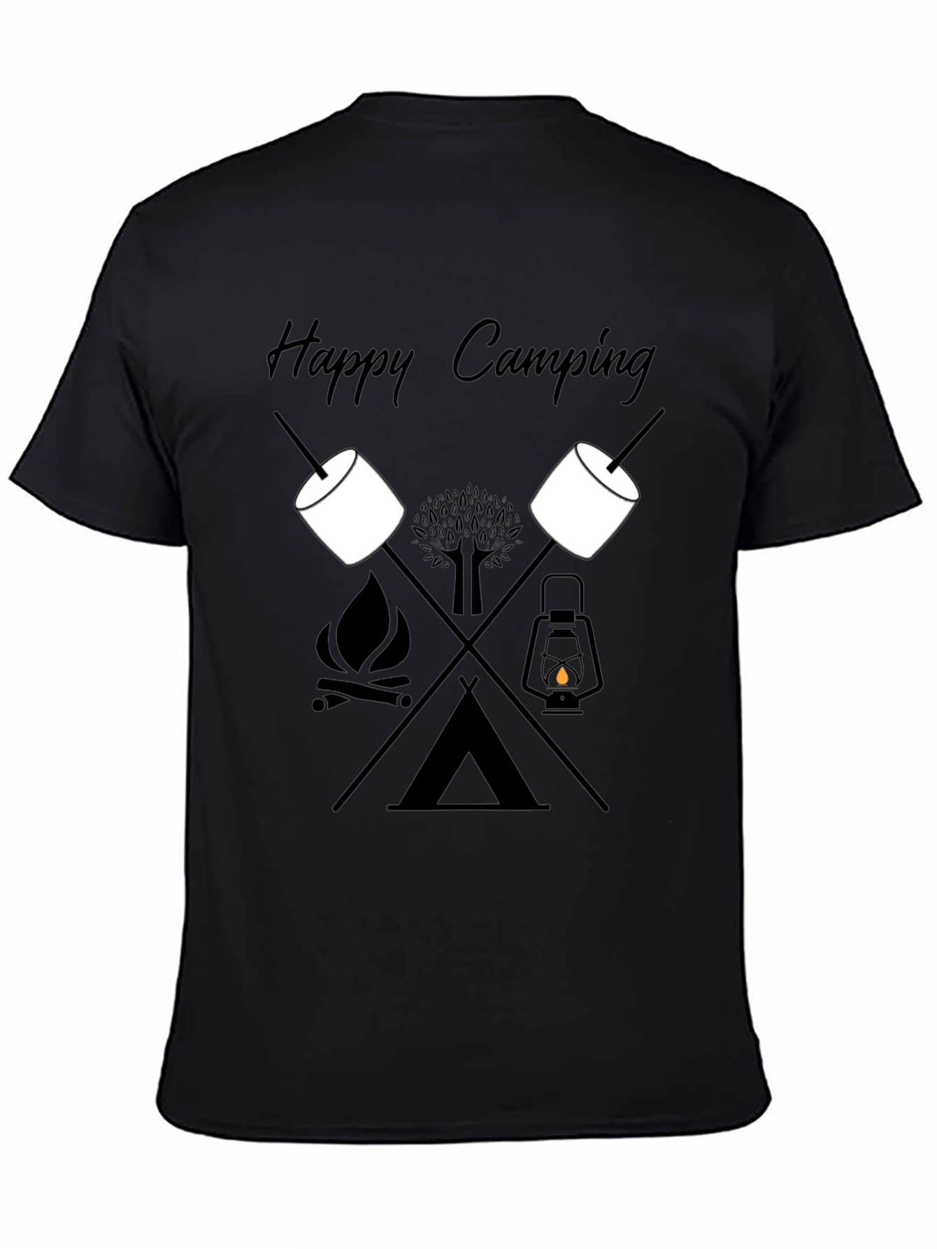 Happy Camping Graphic Tee - Black Cotton T-Shirt