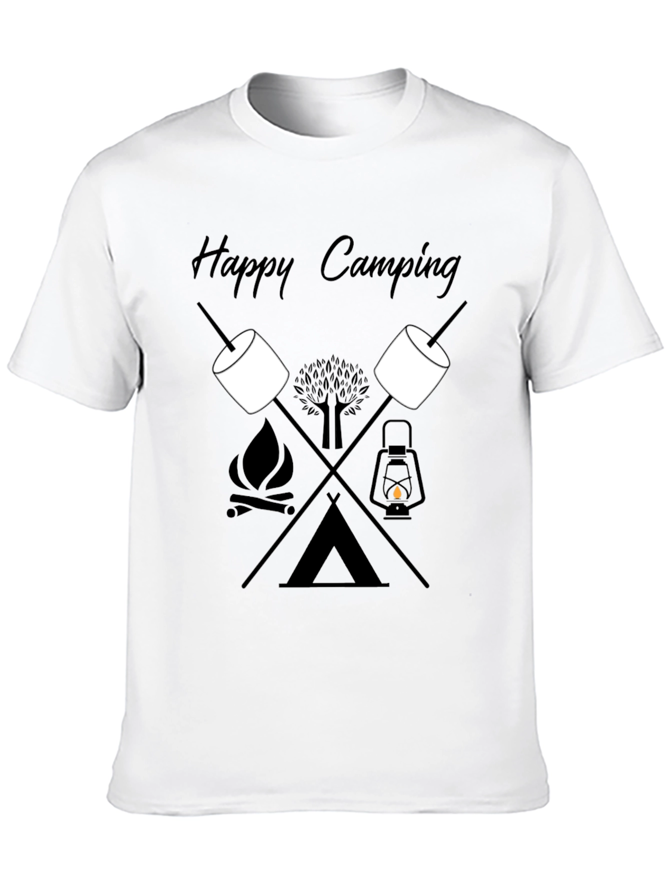 Happy Camping Graphic Tee - Black Cotton T-Shirt