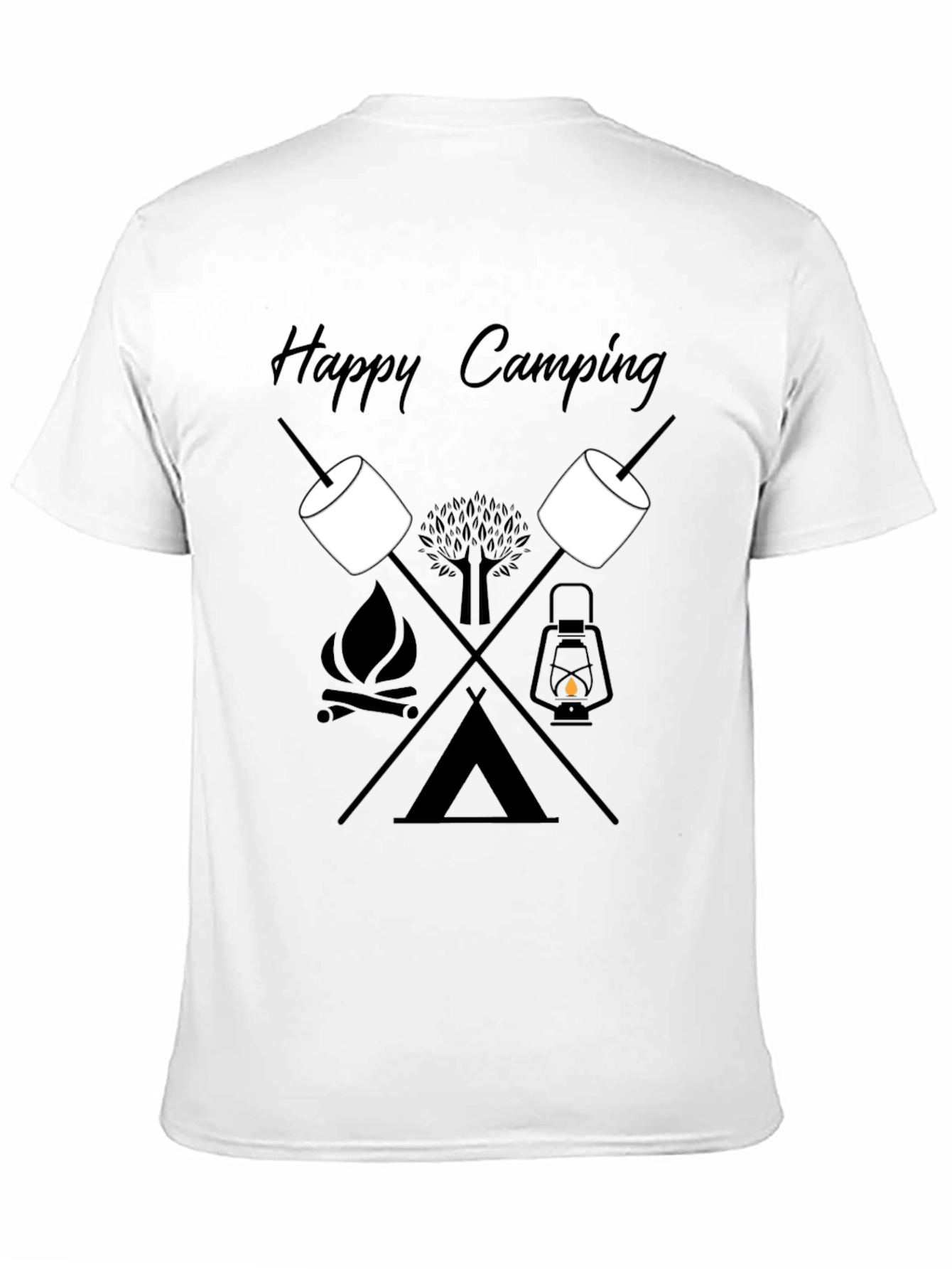 Happy Camping Graphic Tee - Black Cotton T-Shirt