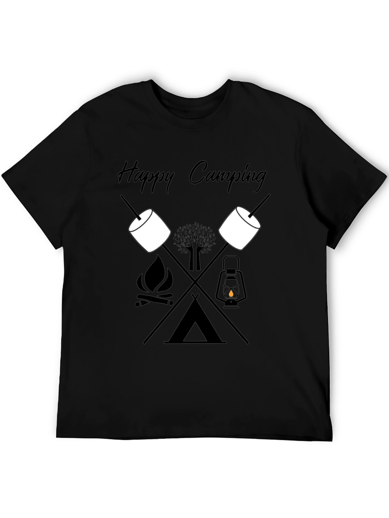 Happy Camping Graphic Tee - Black Cotton T-Shirt