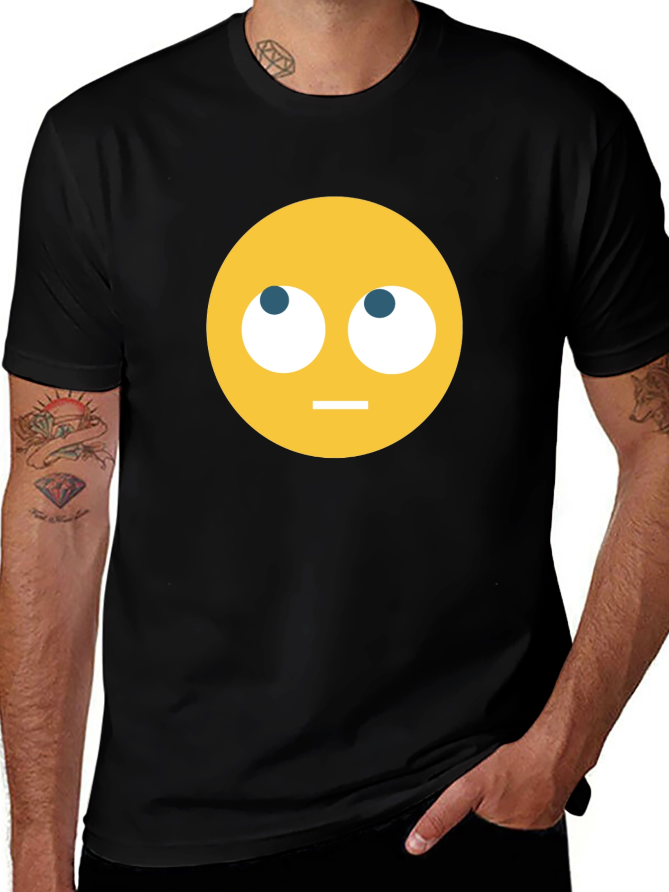 Emoji Staring Upward T-Shirt - Black