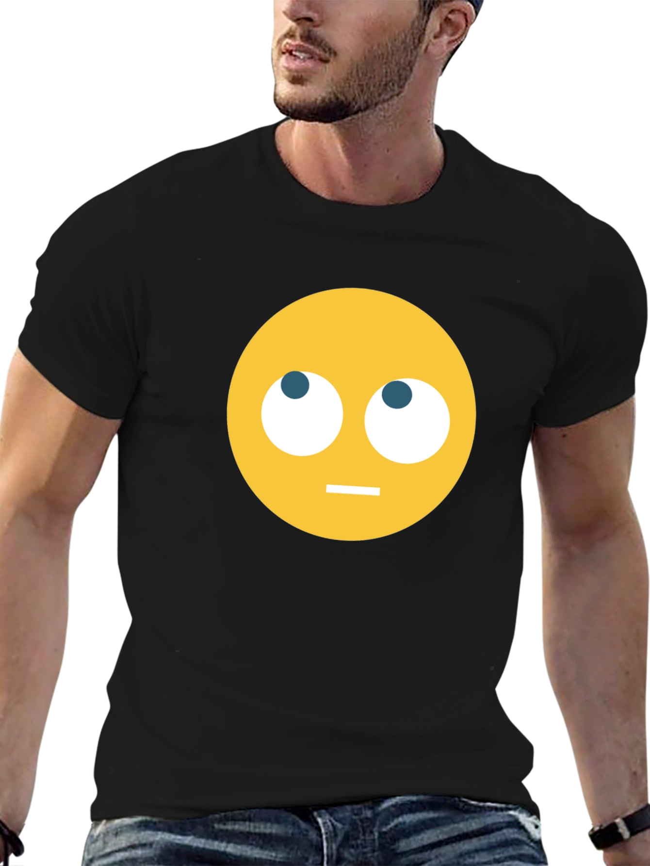 Emoji Staring Upward T-Shirt - Black
