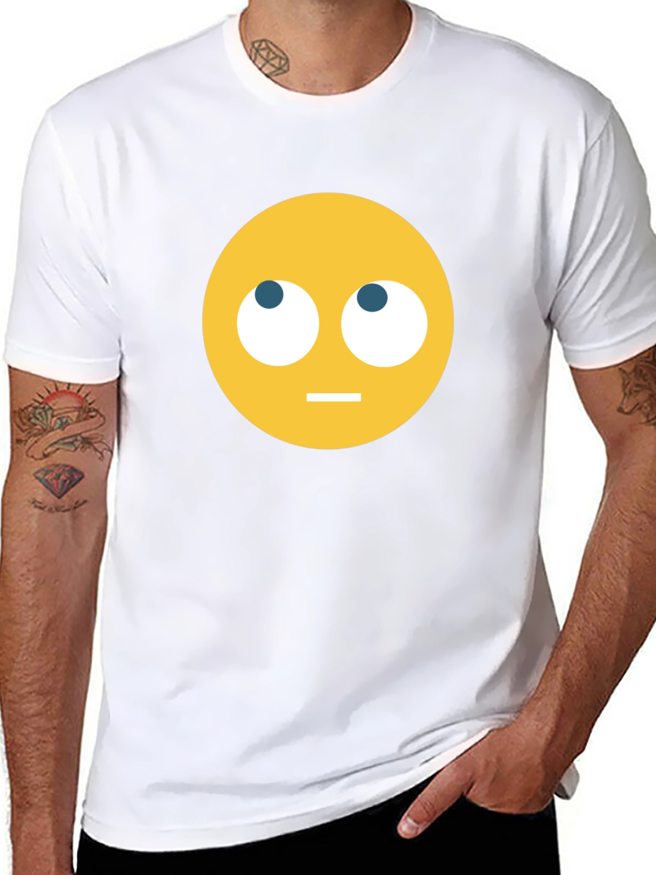 Emoji Staring Upward T-Shirt - Black
