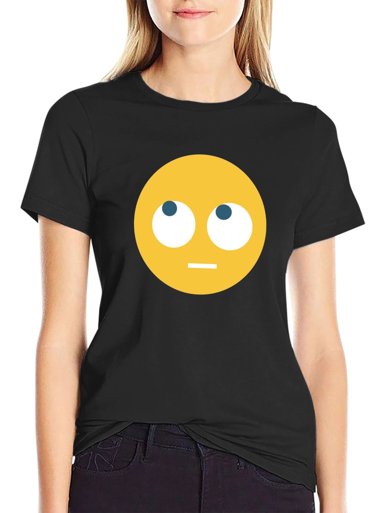 Emoji Staring Upward T-Shirt - Black