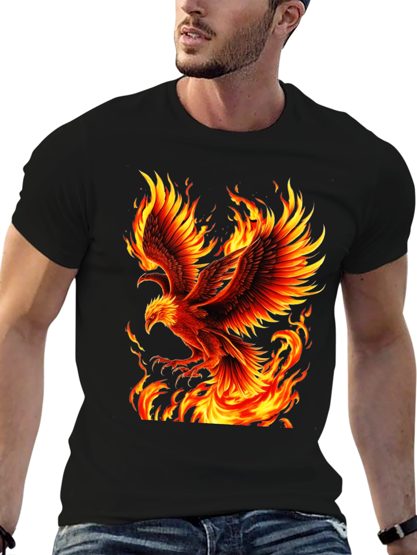 Fiery Phoenix Graphic Tee - Bold Black T-Shirt