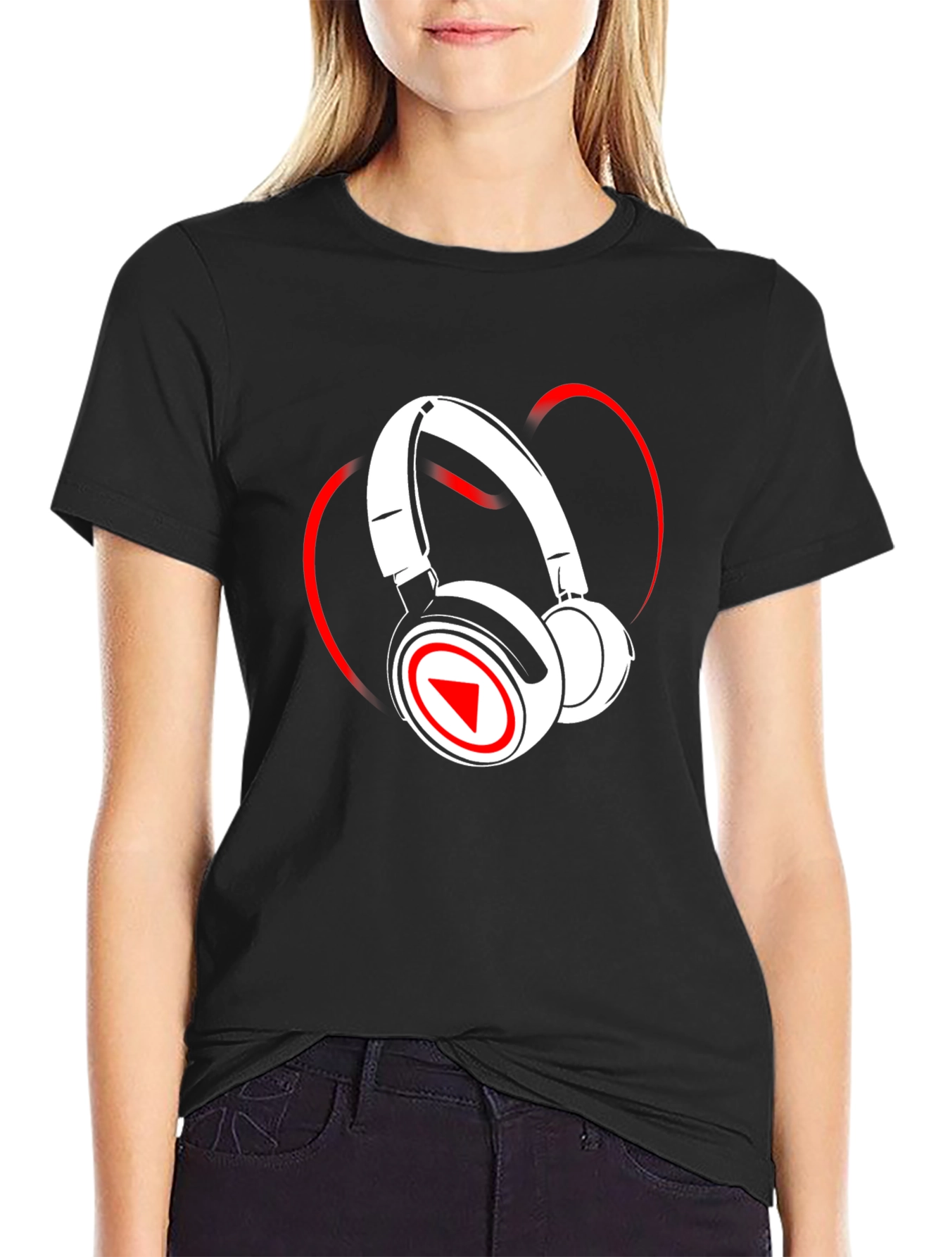 Music Lovers Black Graphic Tee - Headphones Design