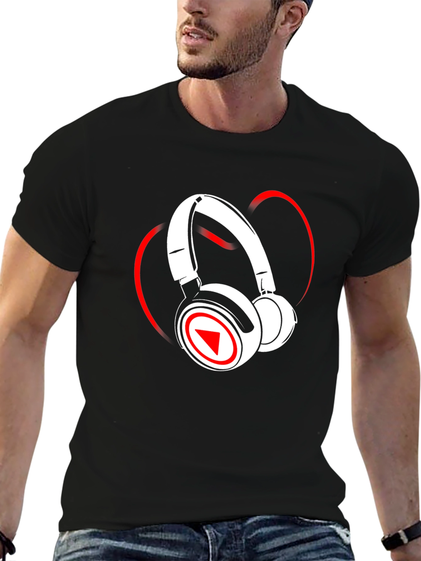 Music Lovers Black Graphic Tee - Headphones Design