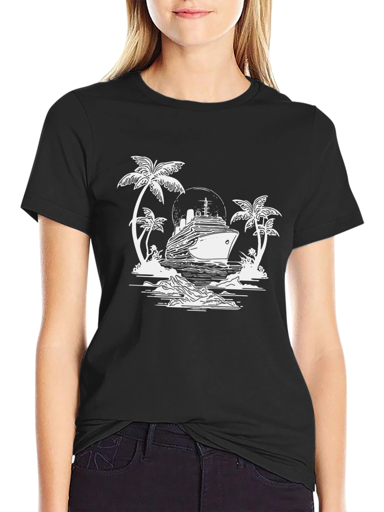 Cruise Ship Island Graphic Tee - Black