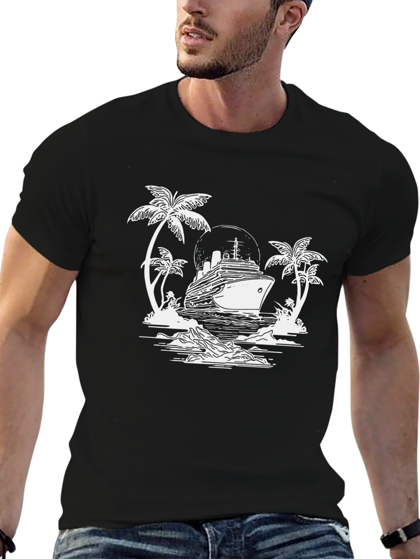 Cruise Ship Island Graphic Tee - Black