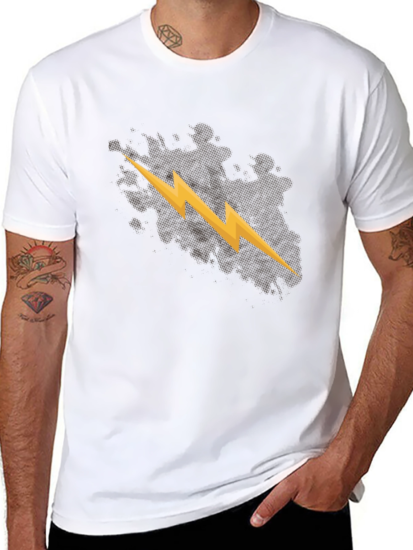 Mens Black T-Shirt with Lightning Bolt Graphic