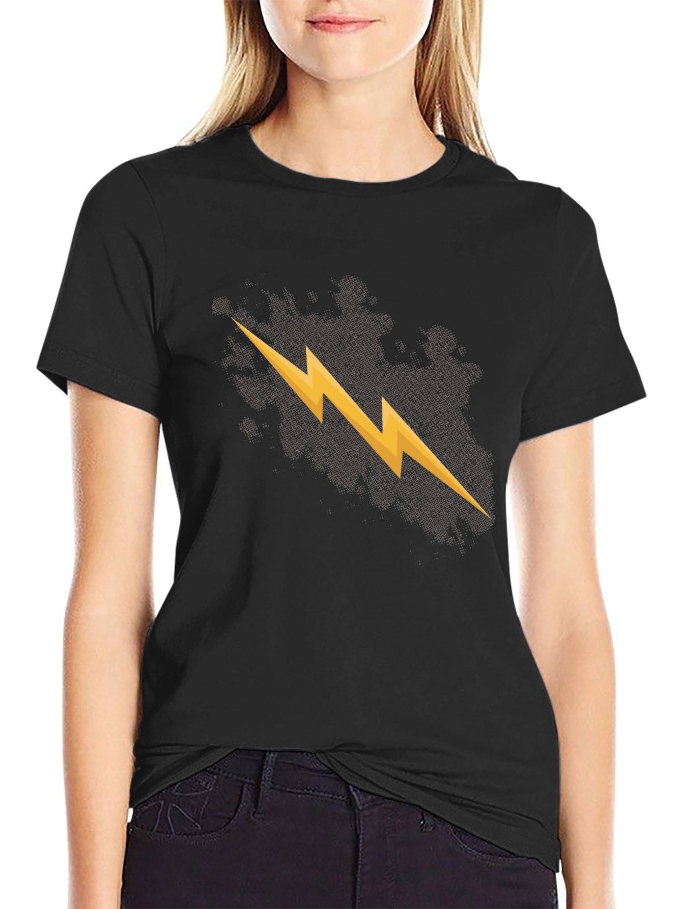 Mens Black T-Shirt with Lightning Bolt Graphic