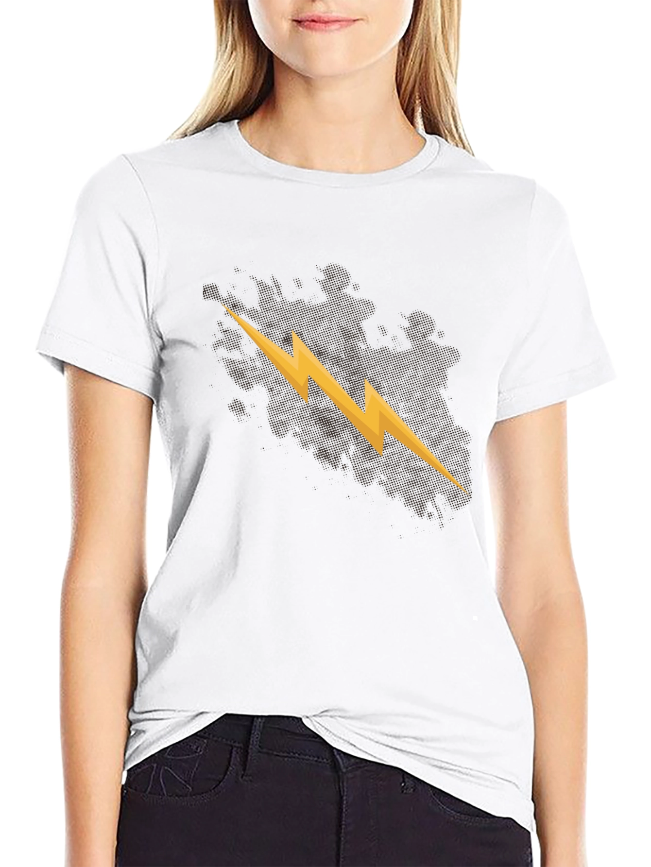 Mens Black T-Shirt with Lightning Bolt Graphic