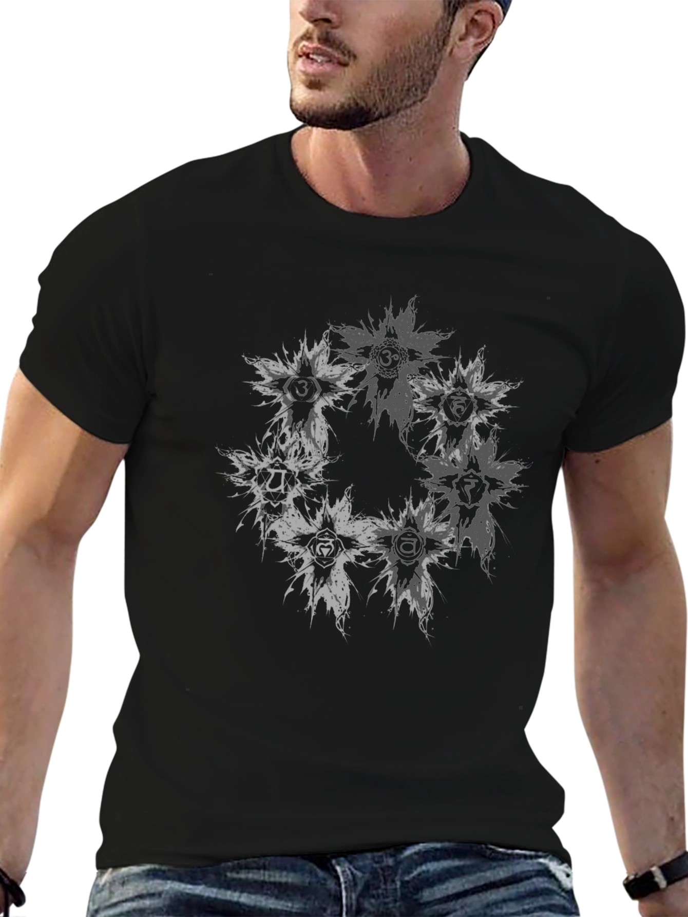Chakra Symbol Graphic Black T-Shirt for Men
