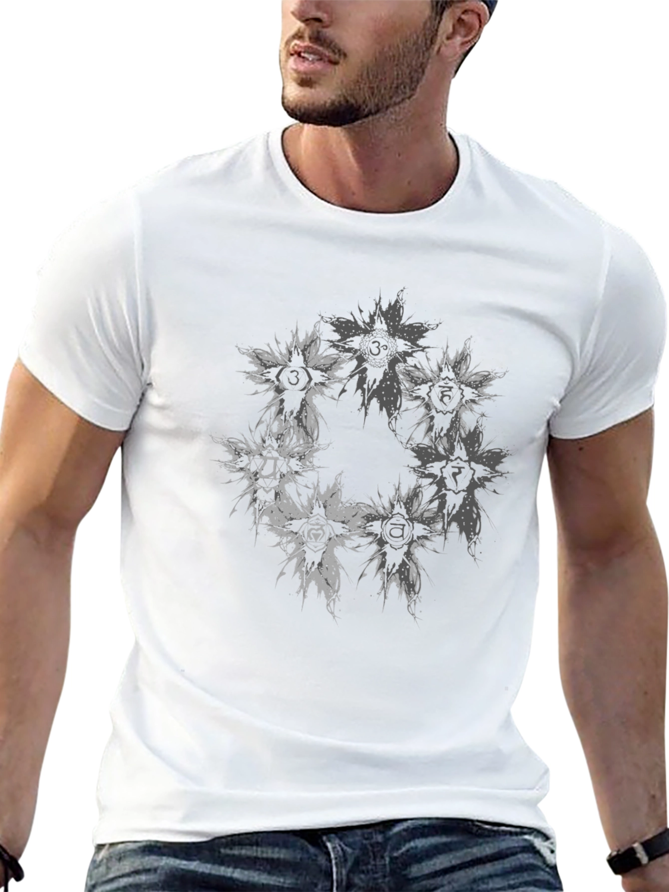 Chakra Symbol Graphic Black T-Shirt for Men