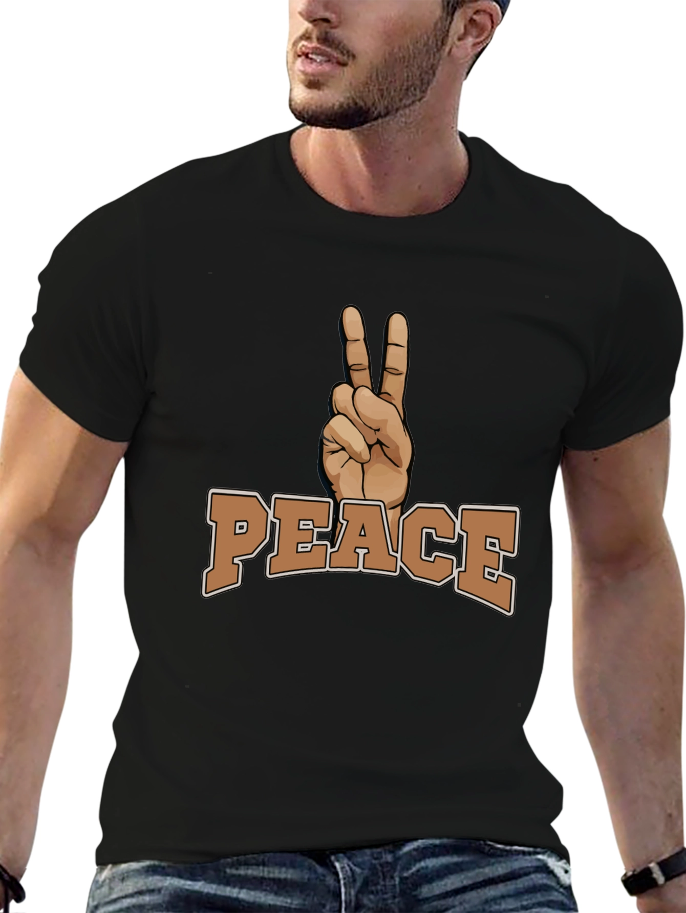 Peace Sign Graphic Black T-Shirt