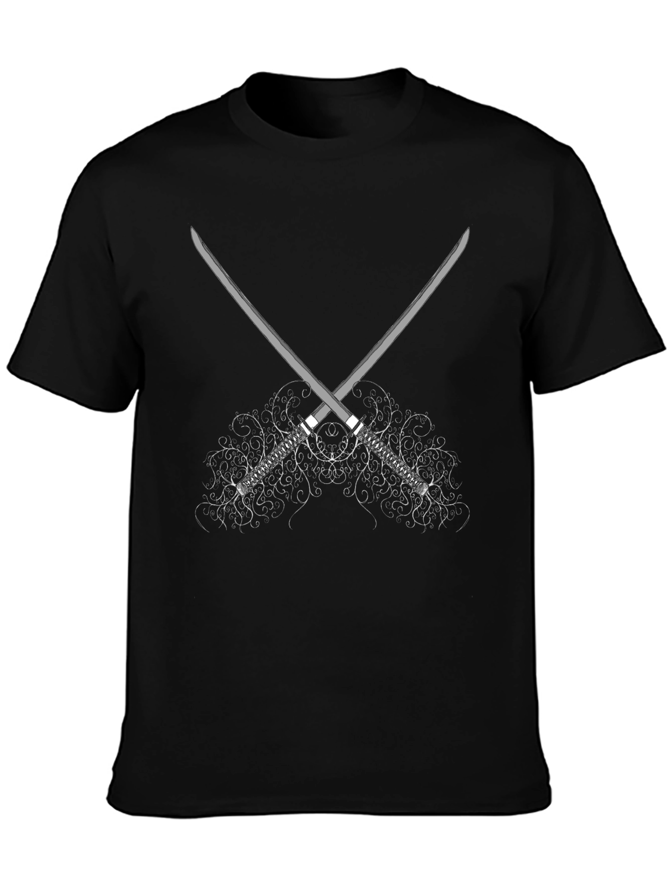 Samurai Sword Graphic Tee - Black Cotton T-Shirt