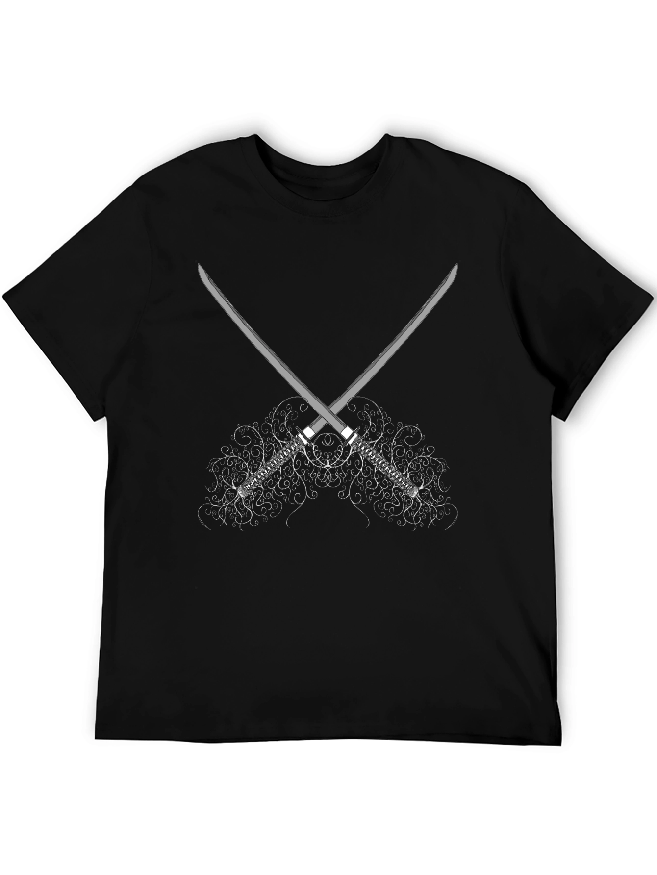Samurai Sword Graphic Tee - Black Cotton T-Shirt