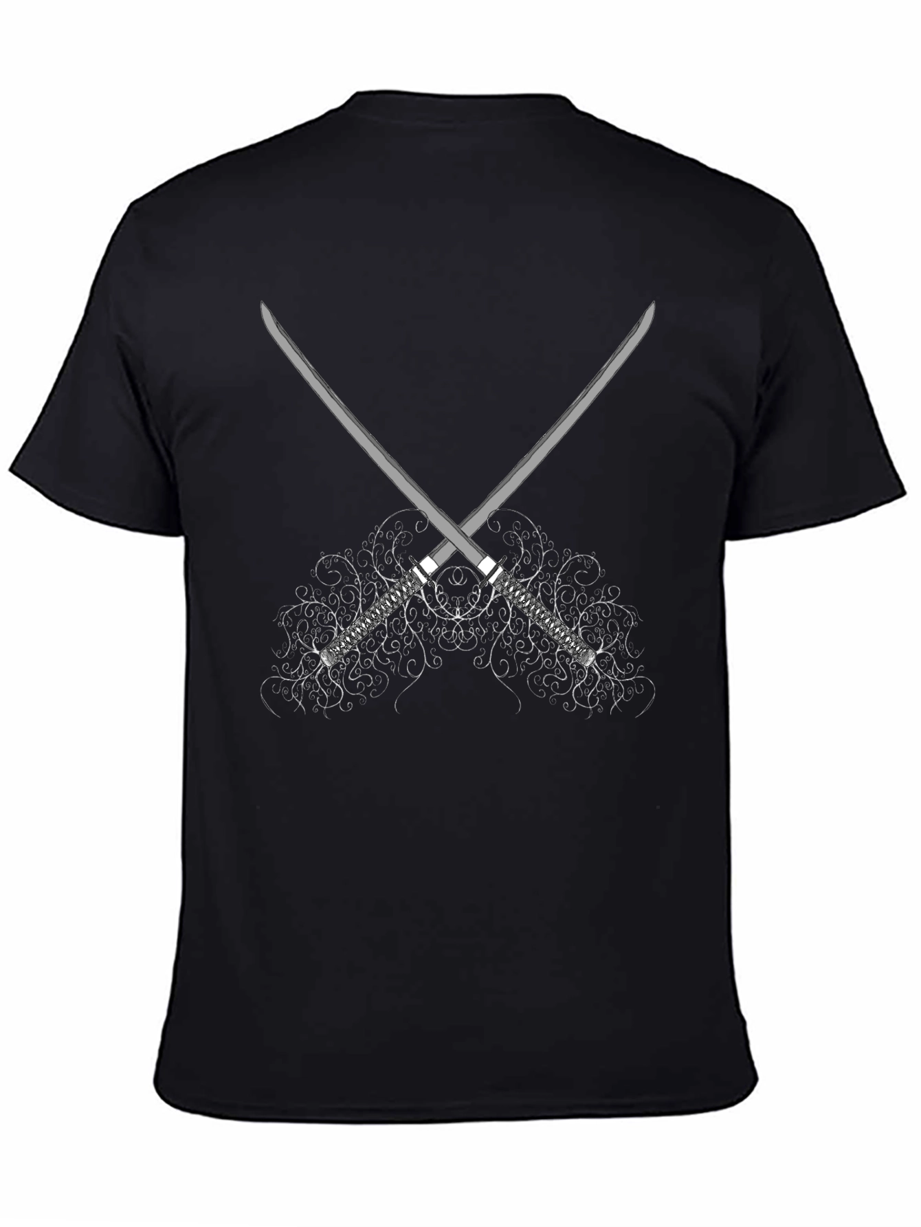 Samurai Sword Graphic Tee - Black Cotton T-Shirt