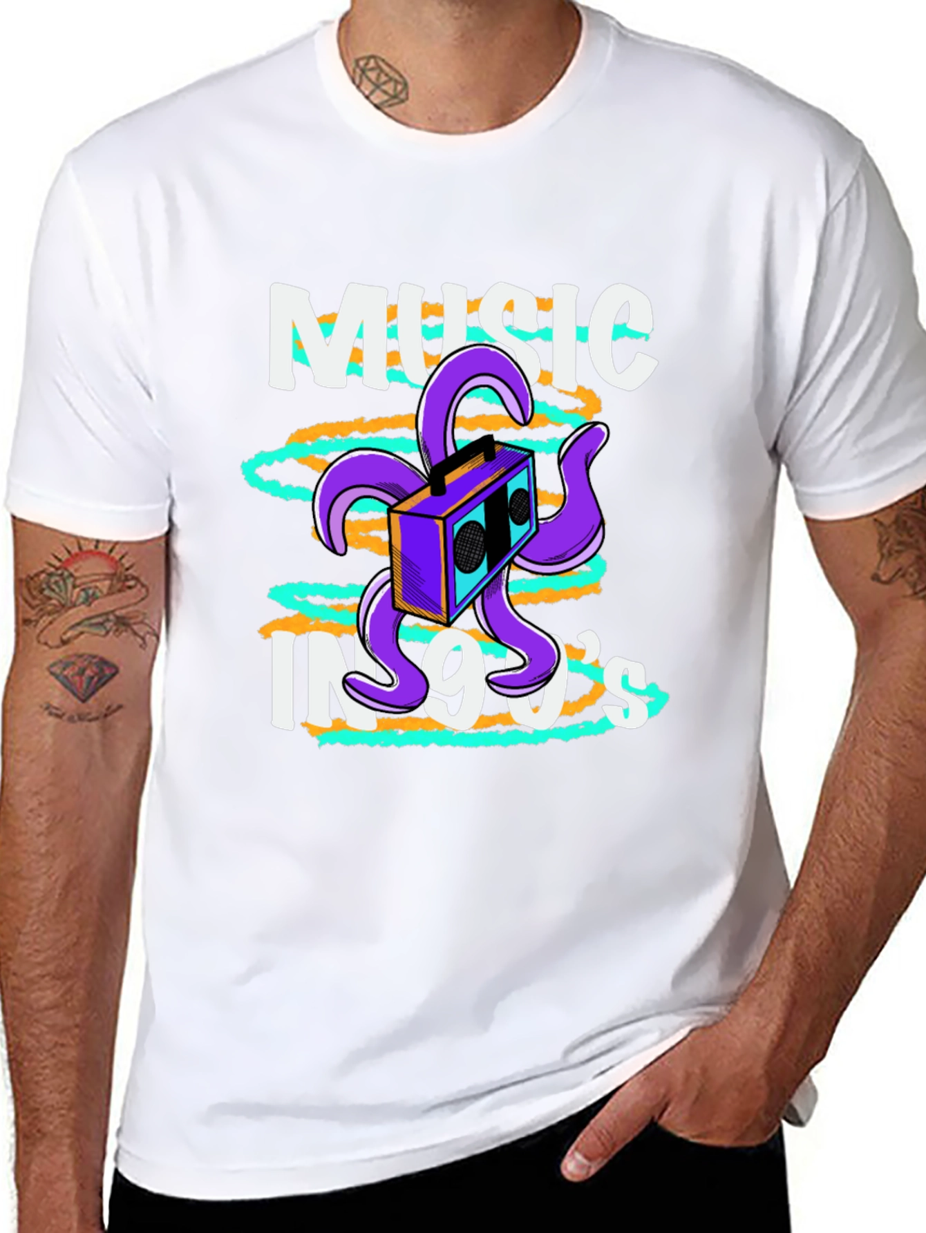 90s Music T-Shirt Retro Boombox Octopus Graphic Tee