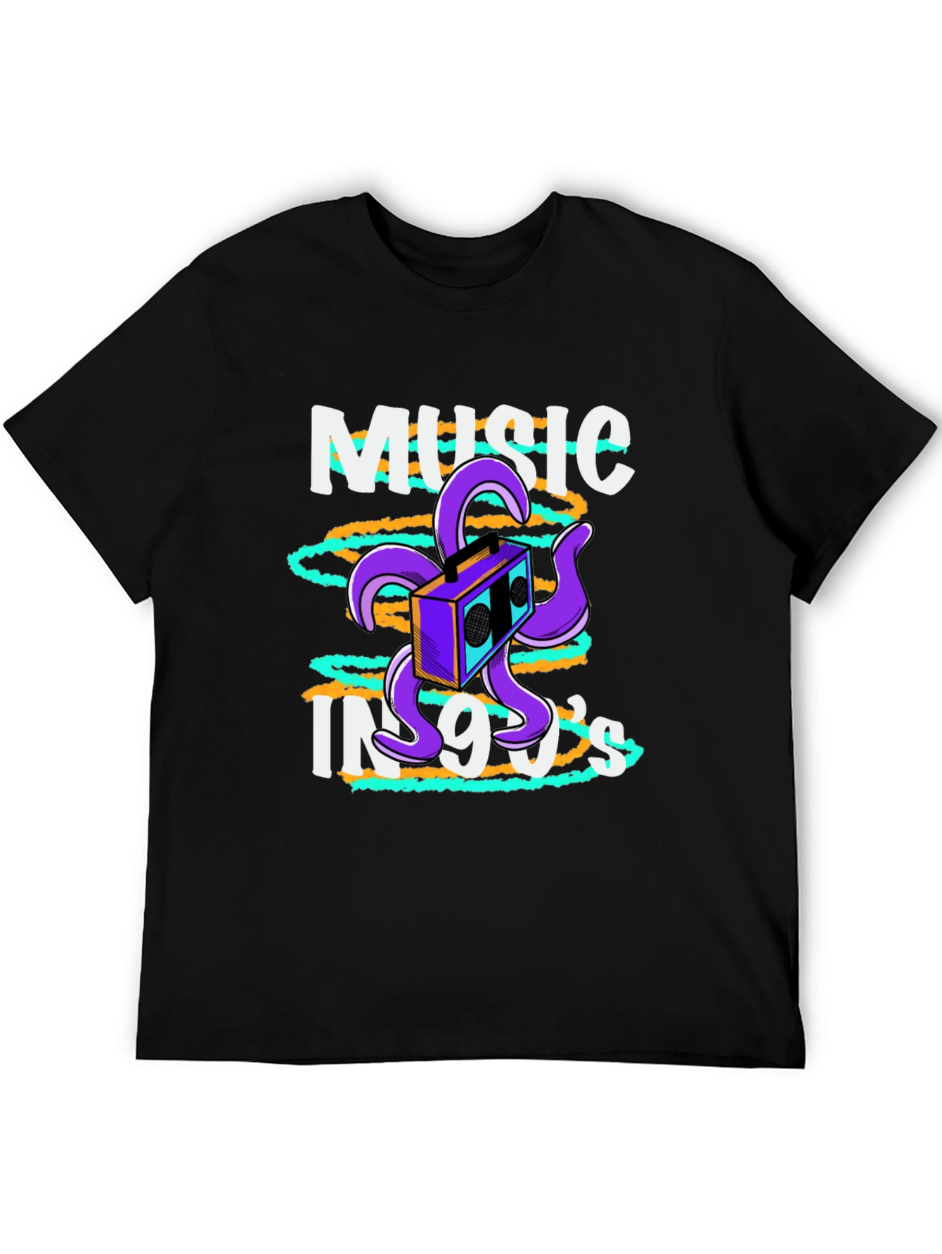 90s Music T-Shirt Retro Boombox Octopus Graphic Tee