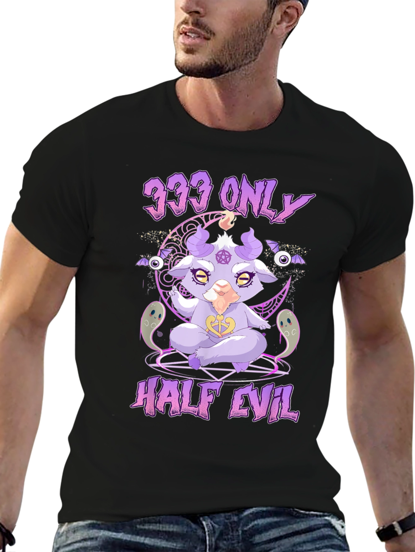 Half Evil Baphomet T-Shirt - Goth Aesthetic