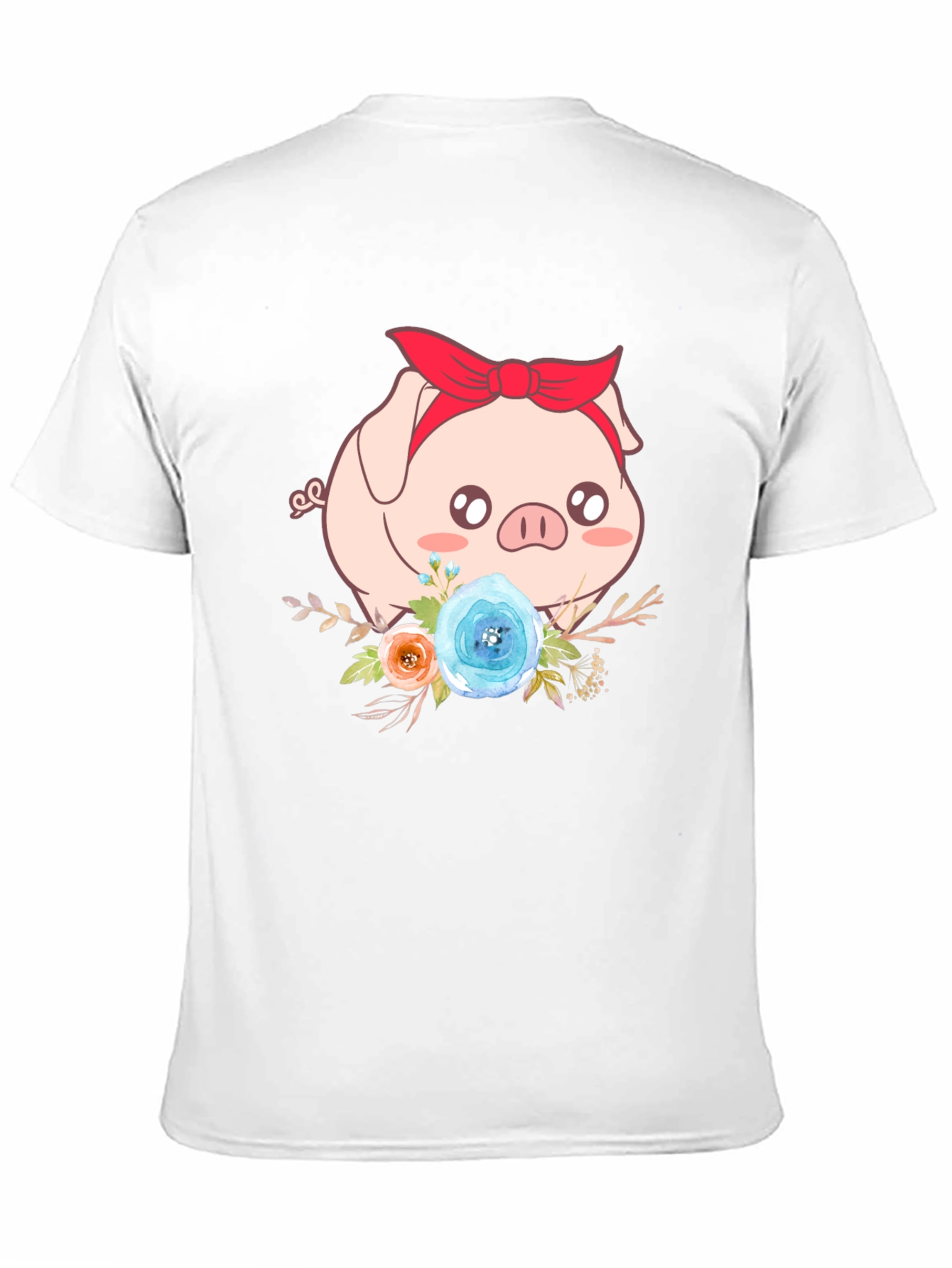 Cute Pig Floral Black T-Shirt