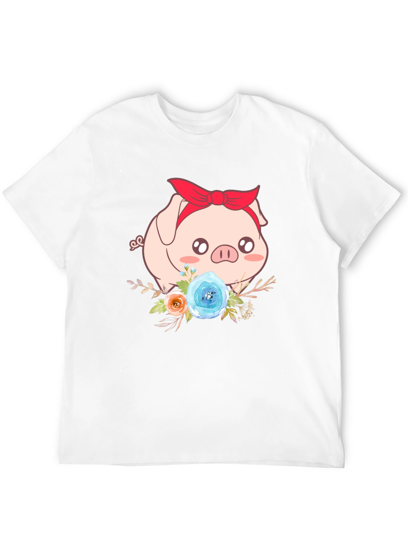 Cute Pig Floral Black T-Shirt