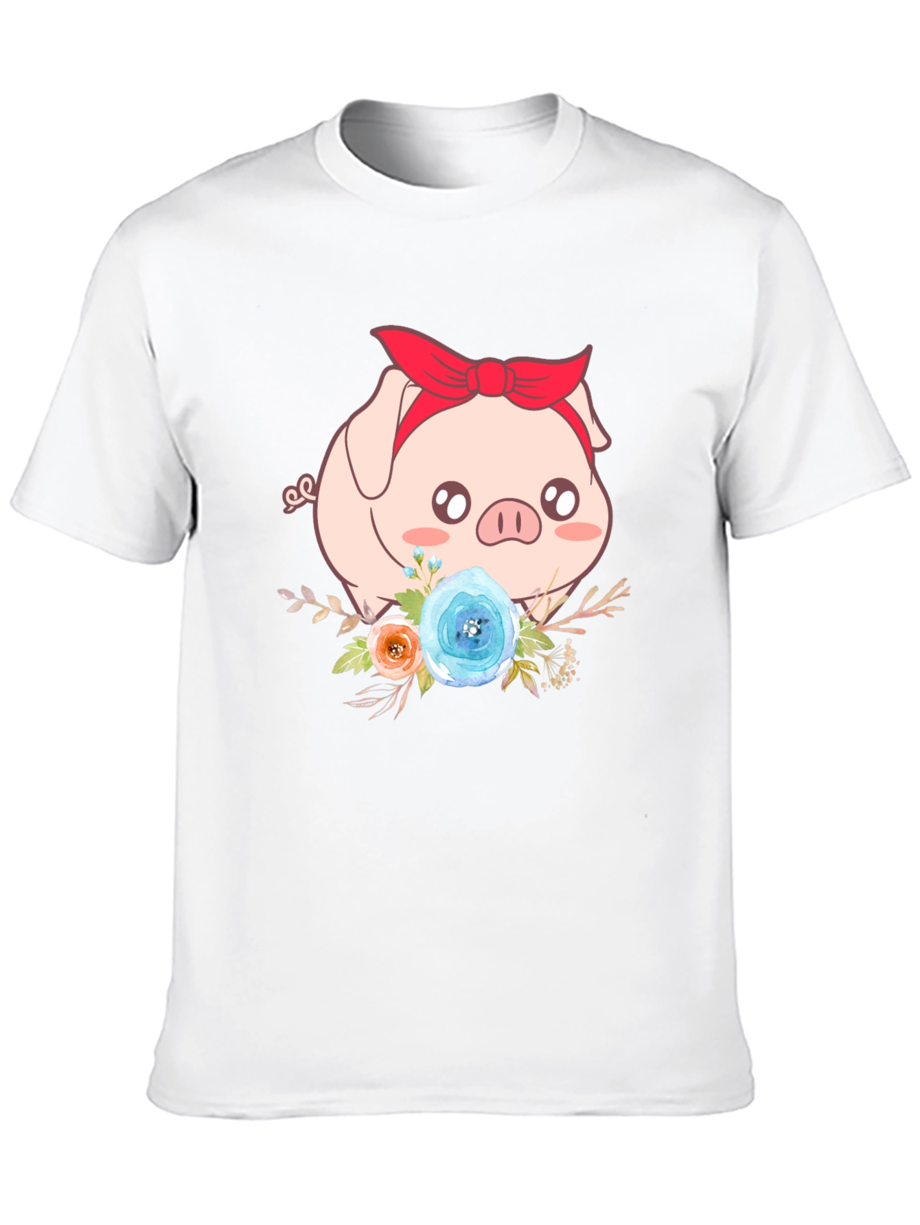 Cute Pig Floral Black T-Shirt