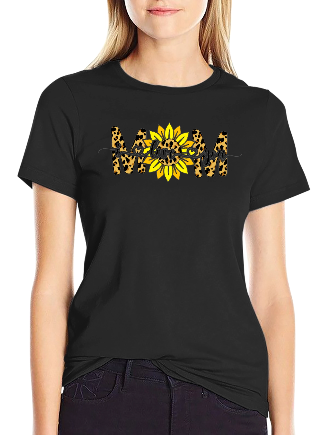 Leopard Mom Sunflower Graphic T-Shirt