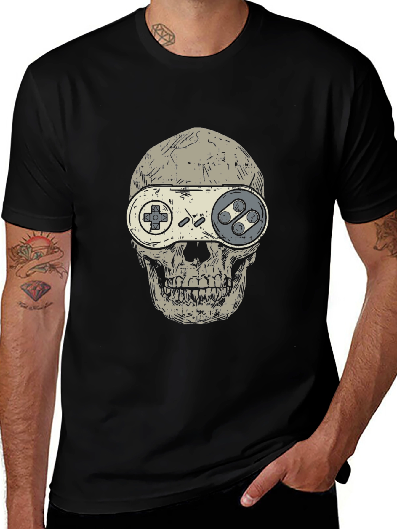 Gamer Skull Graphic T-Shirt - Black Cotton Tee