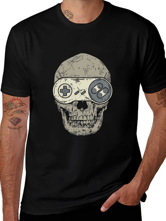 Gamer Skull Graphic T-Shirt - Black Cotton Tee