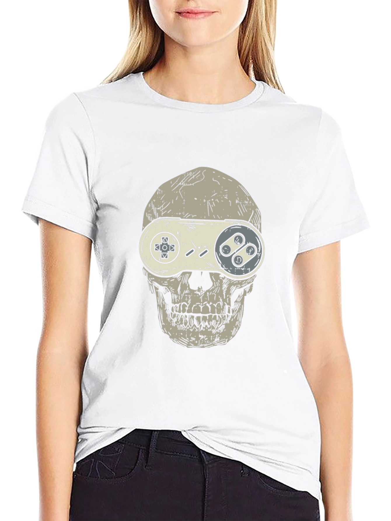 Gamer Skull Graphic T-Shirt - Black Cotton Tee