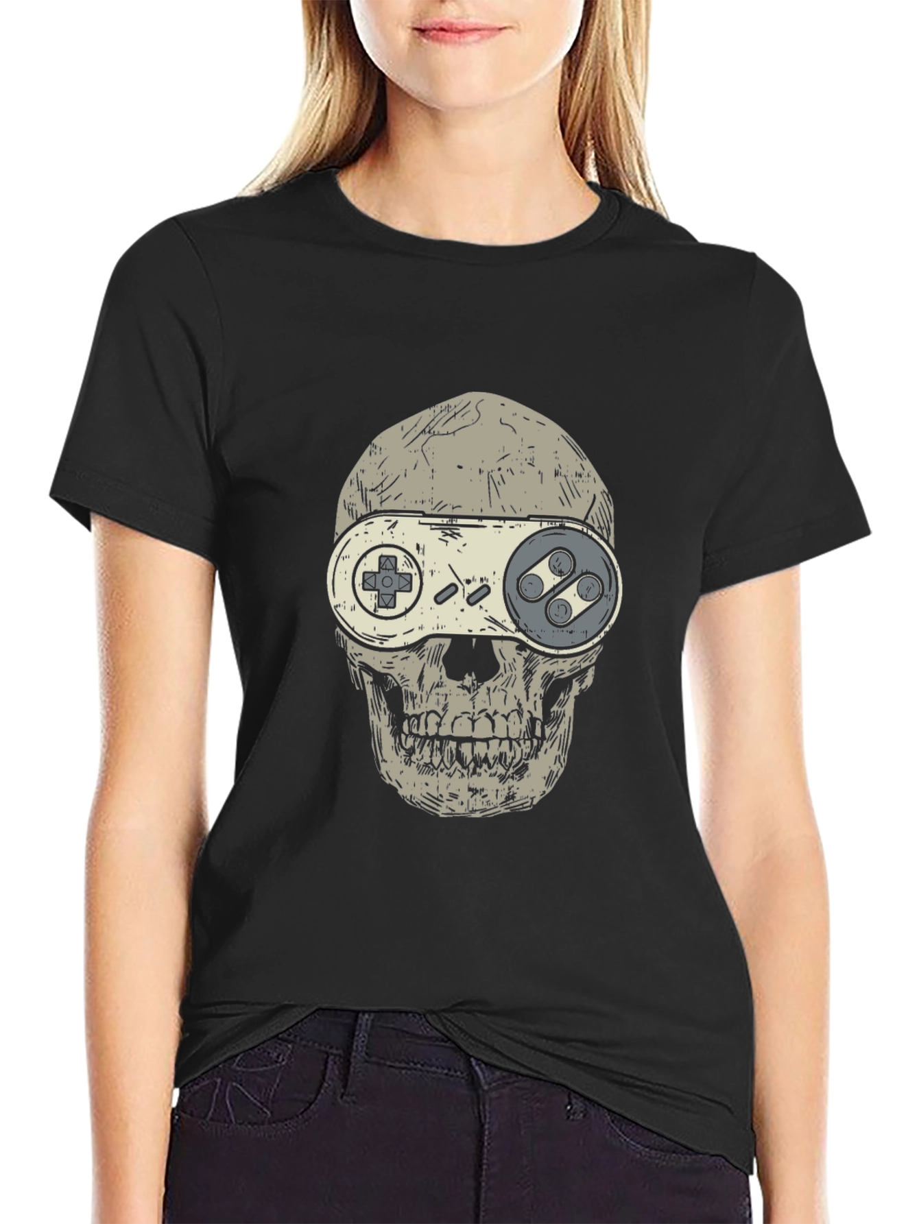 Gamer Skull Graphic T-Shirt - Black Cotton Tee