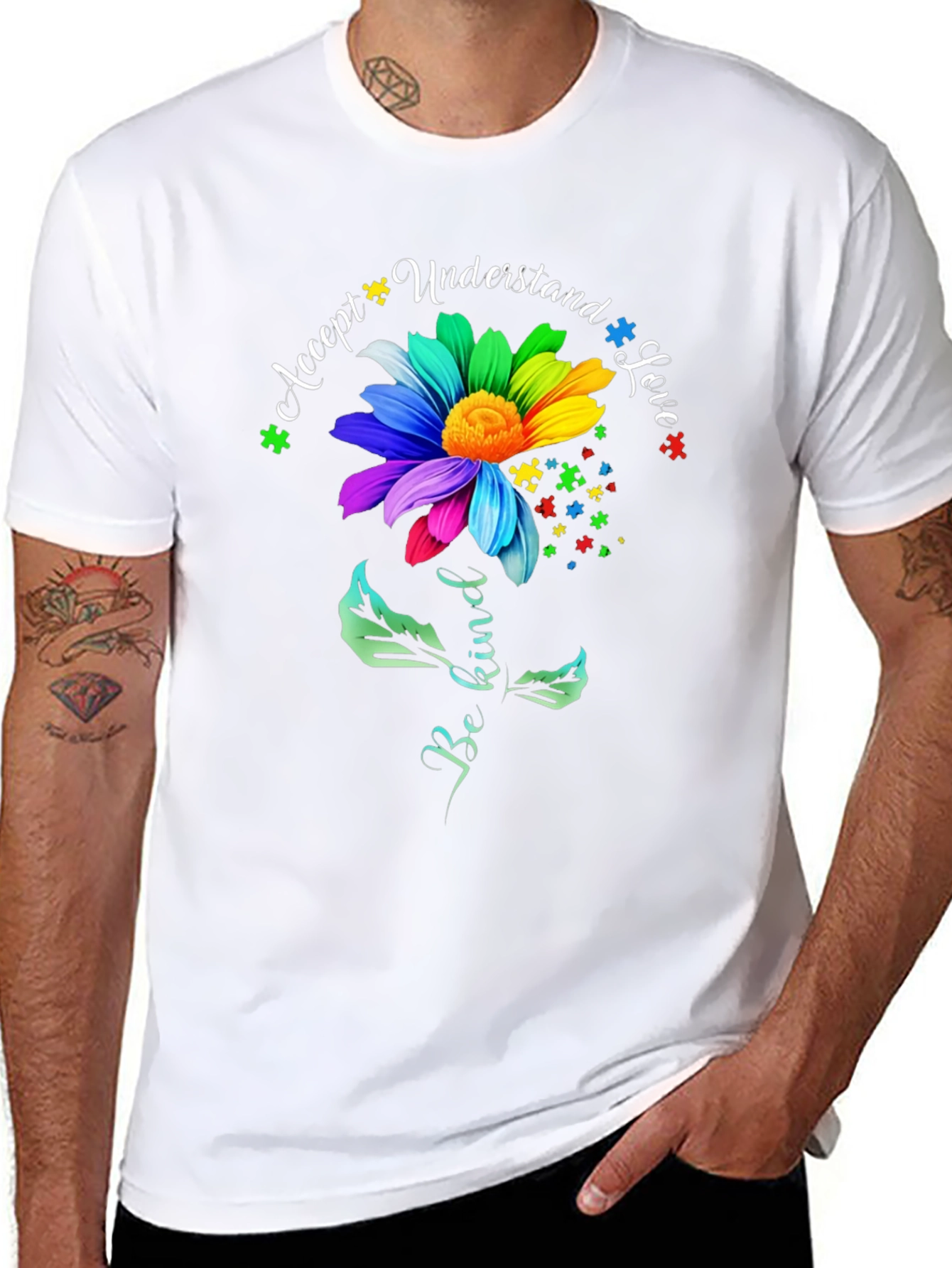 Autism Awareness Flower T-Shirt - Accept Understand Love
