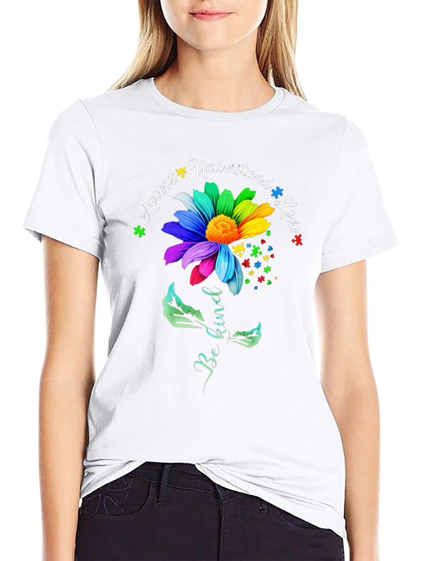 Autism Awareness Flower T-Shirt - Accept Understand Love