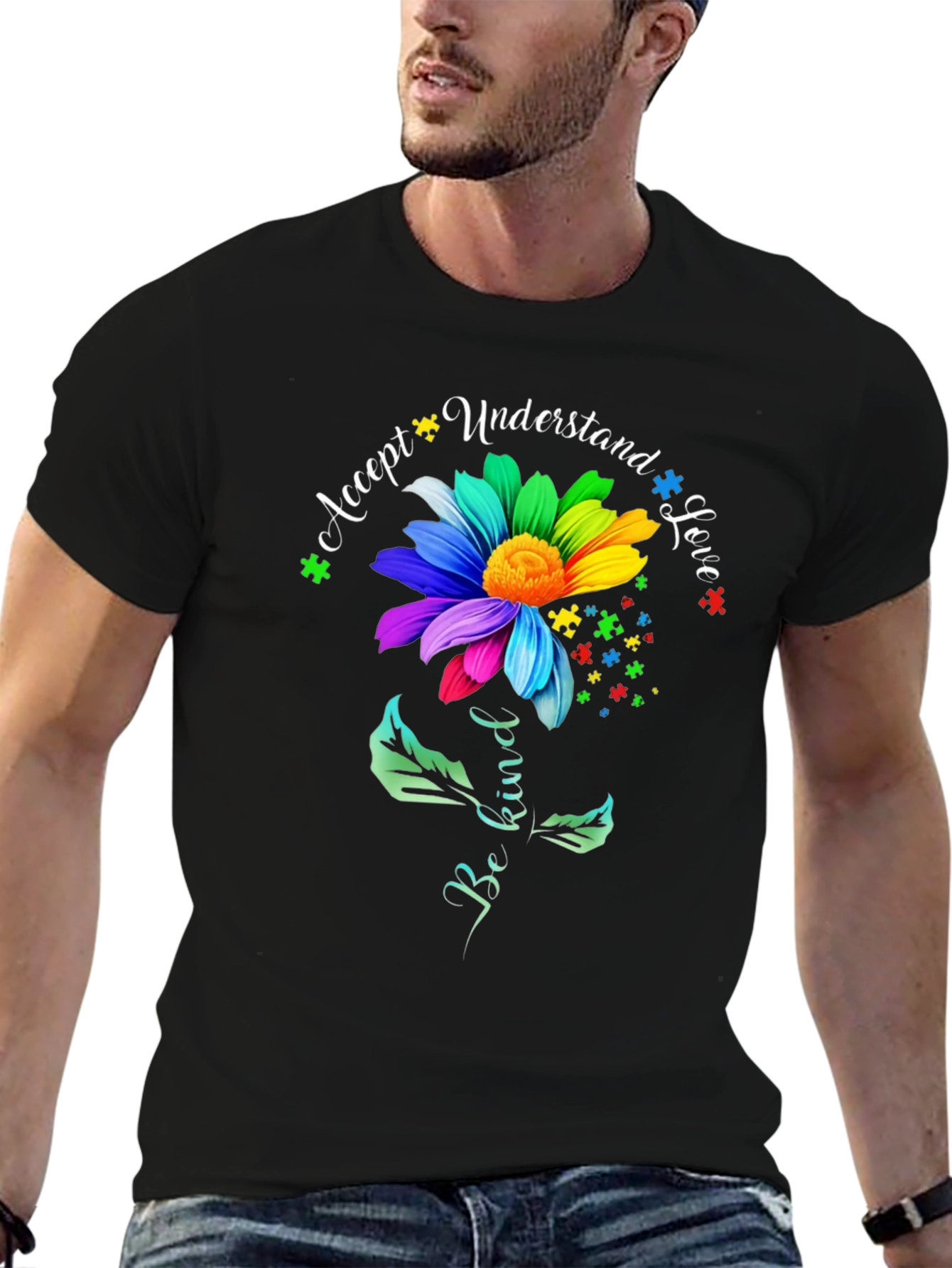 Autism Awareness Flower T-Shirt - Accept Understand Love