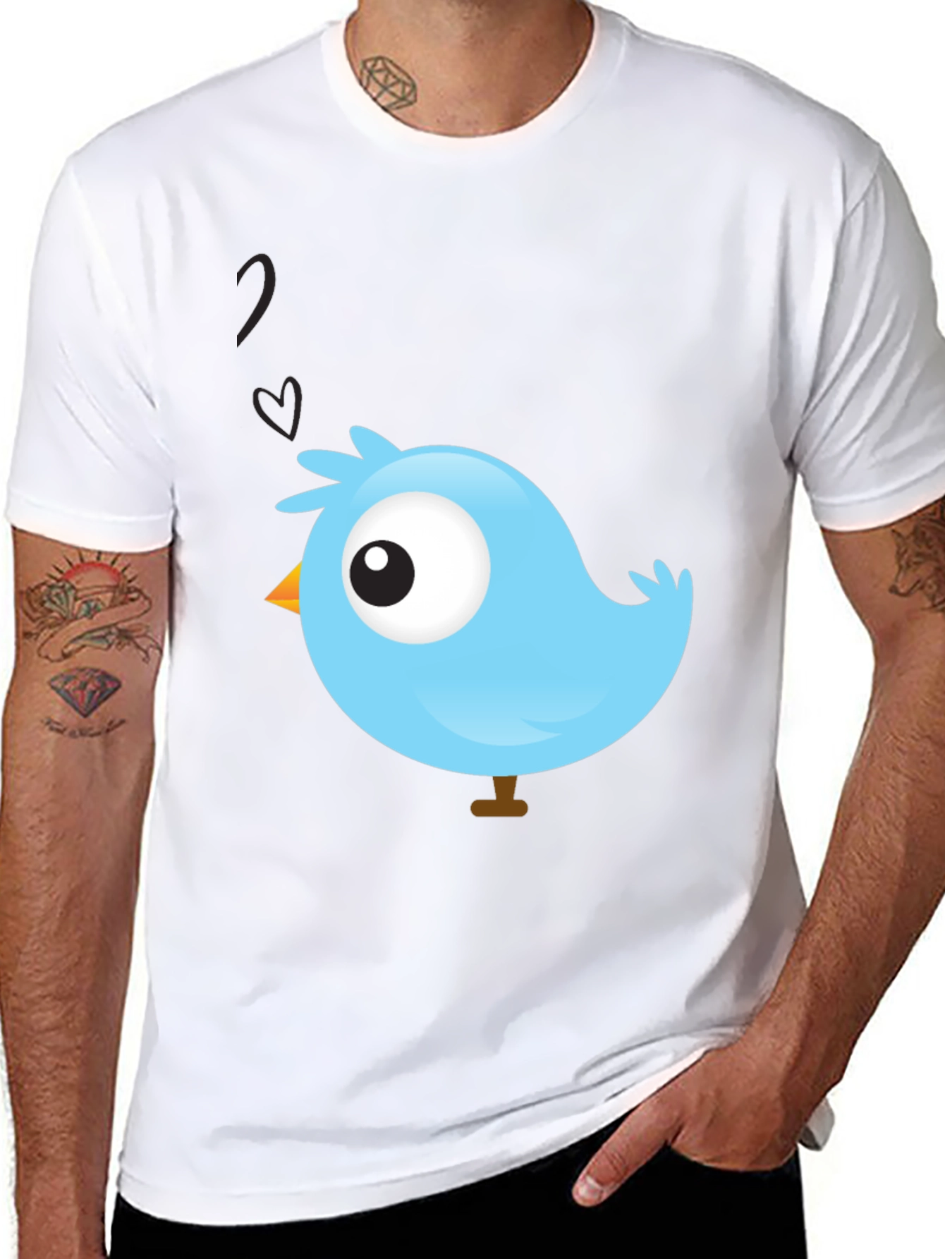 Cute Blue Bird Graphic Black T-Shirt